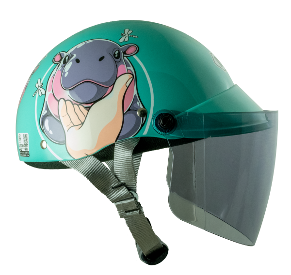 หมวกกันน็อค INDEX LADY jr ลาย Hippo ฟ้ามิ้นท์ Mint blue - Image 3