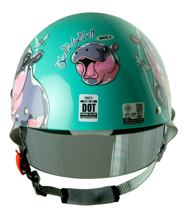 หมวกกันน็อค INDEX LADY jr ลาย Hippo ฟ้ามิ้นท์ Mint blue - Image 4