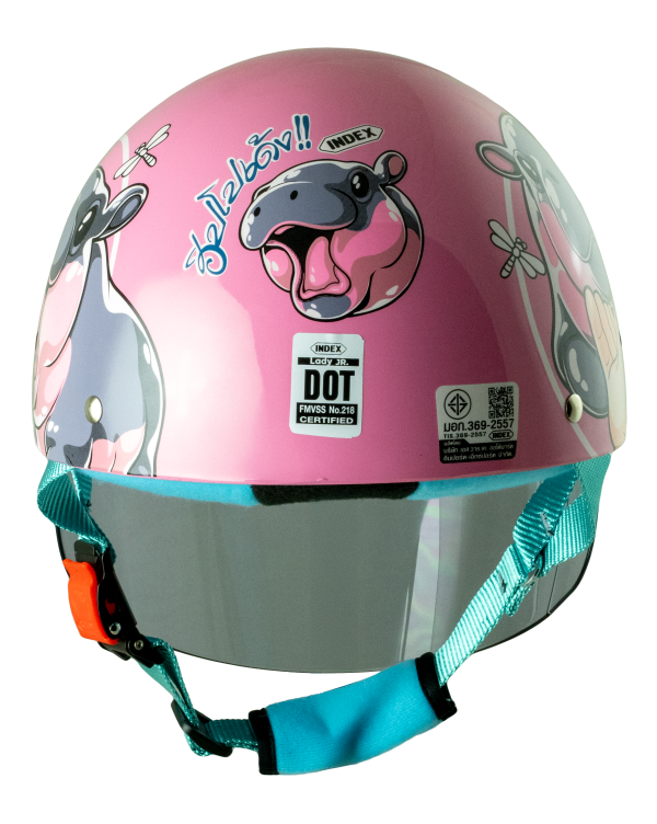หมวกกันน็อค INDEX LADY jr ลาย Hippo ชมพู Pink - Image 4