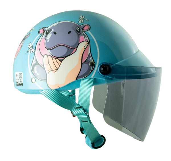หมวกกันน็อค INDEX LADY jr ลาย Hippo ฟ้า Blue - Image 3
