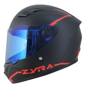 INDEX helmet model ZYRA ดำ กึ่งเงากึ่งด้าน - แดง (Matt black - red) แผ่นน้ำเงิน blue visor
